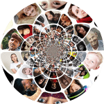 social media graphic showing human faces a collage of images showing human faces using social media platforms